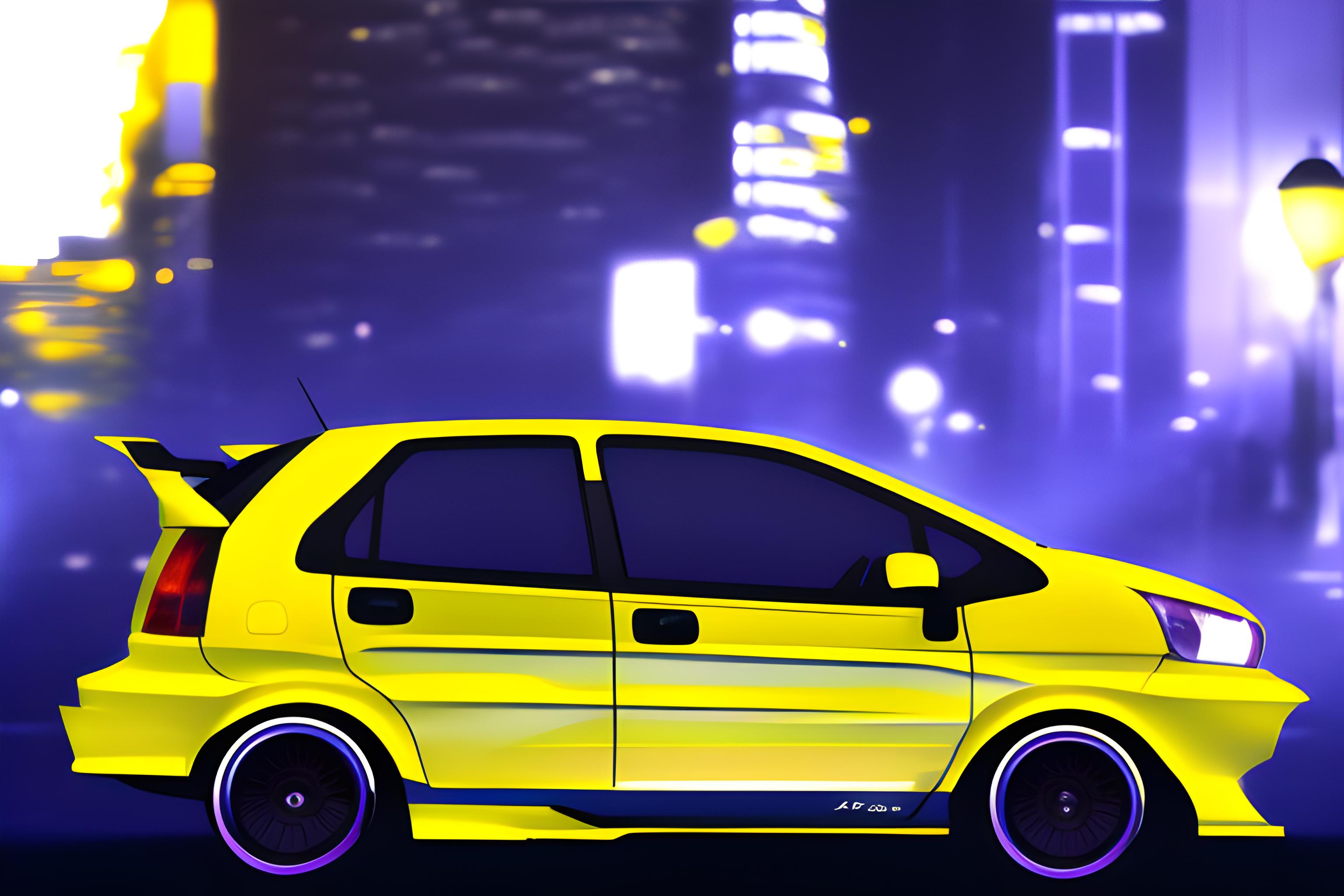 Honda Fit RS GE4 yellow in night city
 